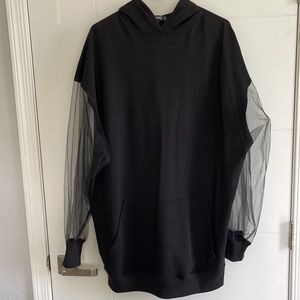 Missguided Black mesh sleeves oversized hoodie dress- 0- 1621